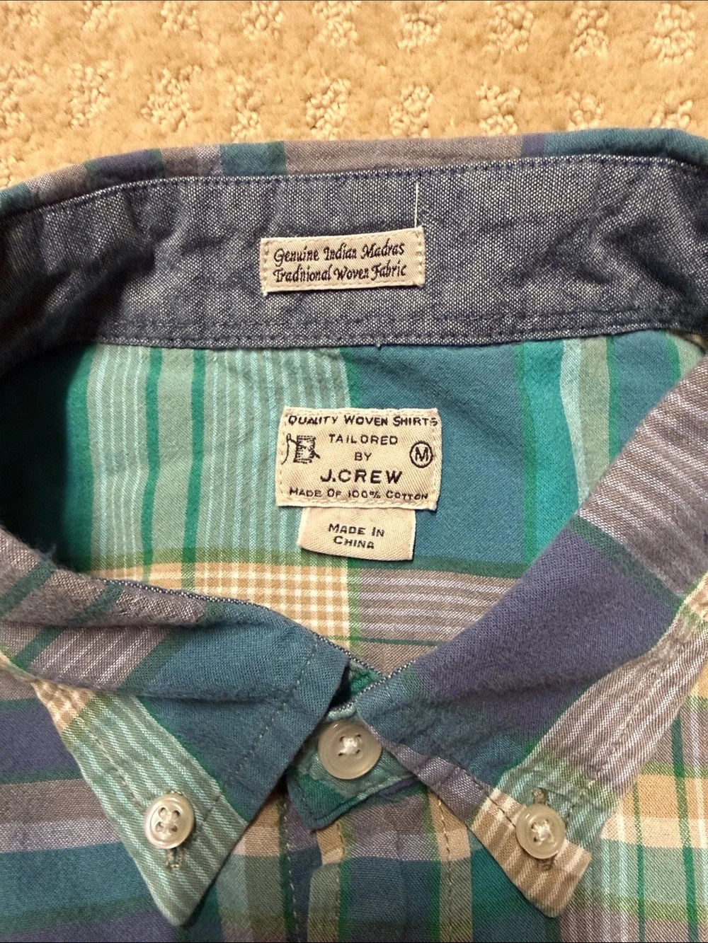 J. Crew Teal, Blue & Cream Plaid Button-Down Shirt